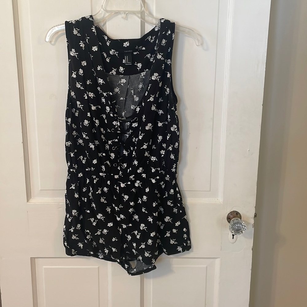 Black and white floral romper dress